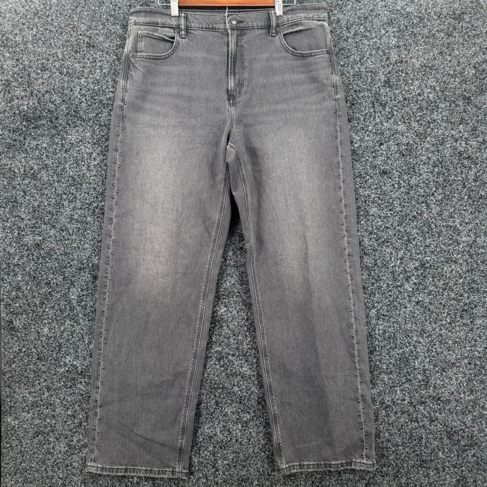 American Eagle Ex-Boyfriend Studded Gray Jeans Womens 14 Long High Rise Relaxed